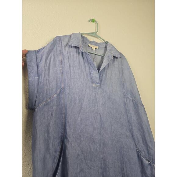 Umgee Womens V-Neck Denim Dress Frayed Hem Pockets XL - Picture 2 of 6